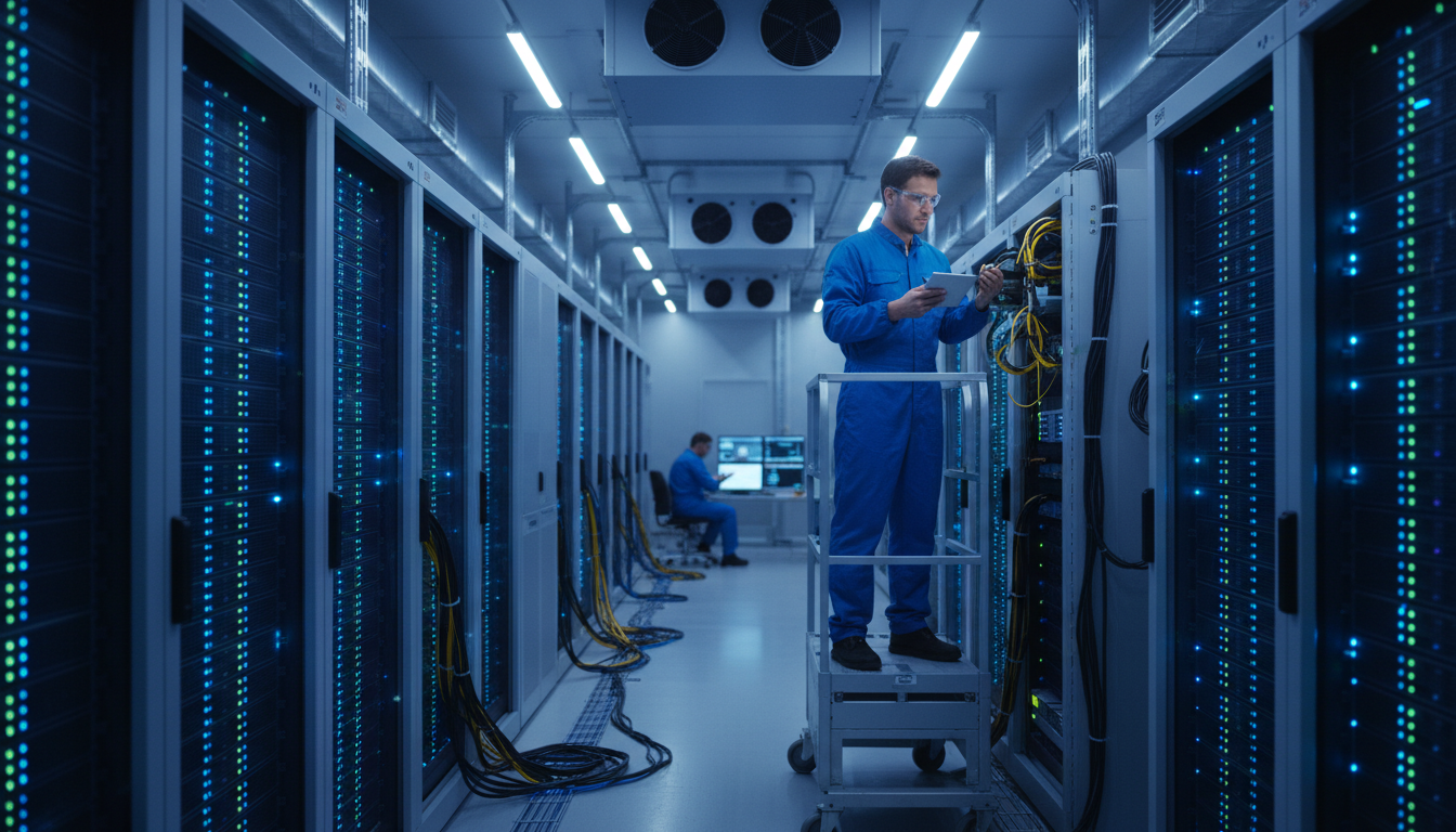 工程師在數據中心進行維護